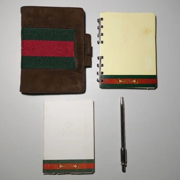 Vintage 1974 Gucci Leather Suede Mini Agenda Made In Italy With Ballpoint Pen